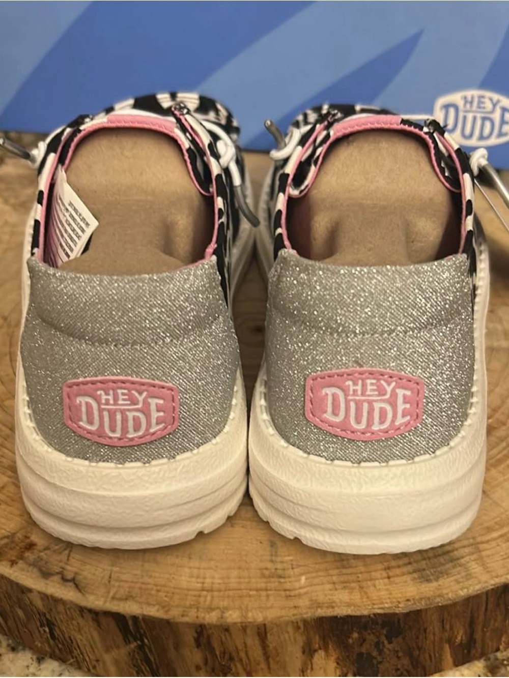 Hey Dude Cow Print Slip-On Shoes with Pink Accent - Picture 3 of 6